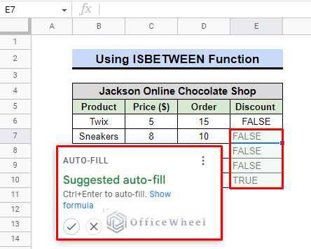 google sheets auto filled suggestion